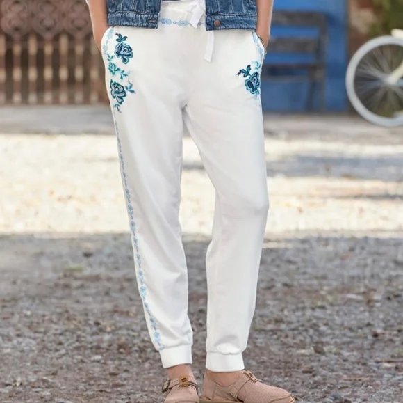 Sundance Faded Fields Joggers White Blue Embroidered Size XXL - Picture 1 of 16